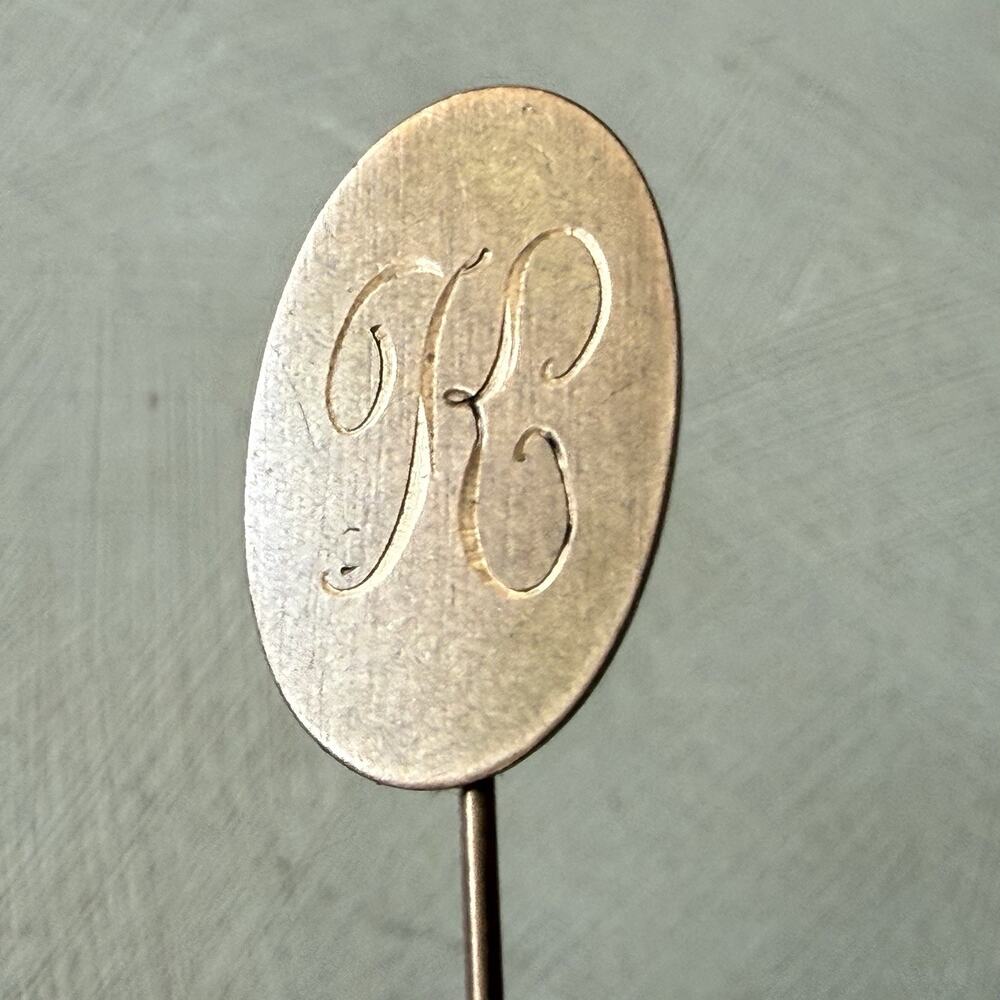 Antique 10K Gold Stickpin Oval Monogram Tie Pin Initial Letter “K” Quiet Luxury